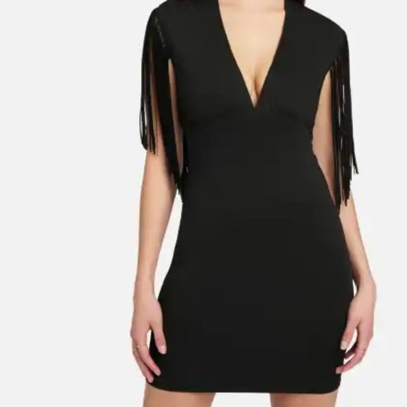 NEW WITH TAGS BEBE FESTIVAL FRINGE KNIT DRESS XXS - Picture 2 of 10